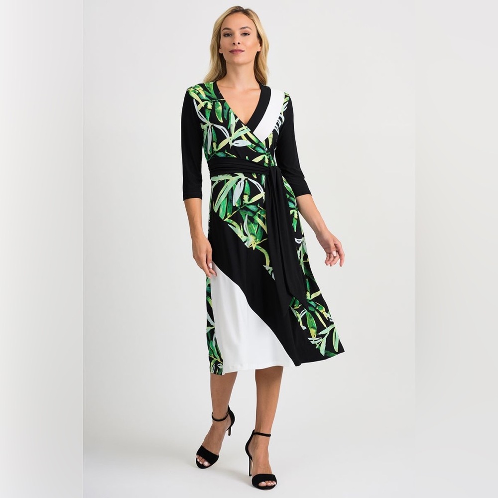 NWT Joseph Ribkoff Black-Multi-Vanilla Dress Style 201175 size 22